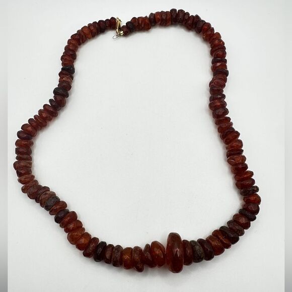 21" RONDELLE faceted, graduated AMBER beaded necklace w/ a 14kt GF clasp! - Picture 4 of 15